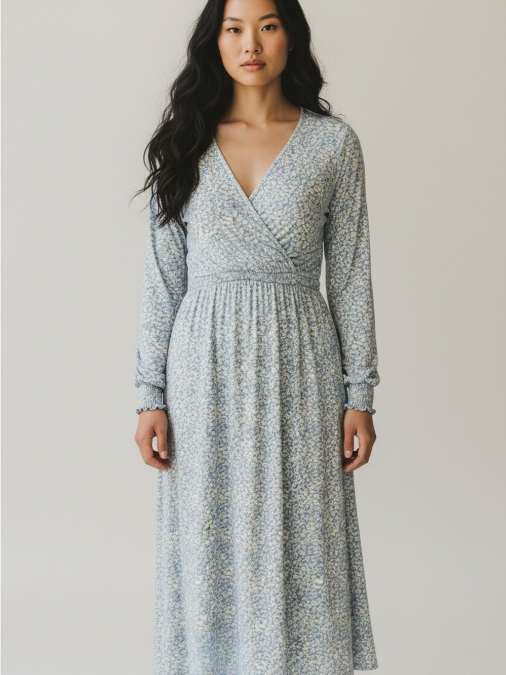 Nursing H&M M Light Blue Floral Wrap Maxi Dress